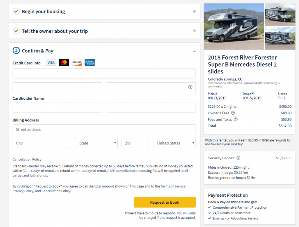 RVshare - confirm booking and pay