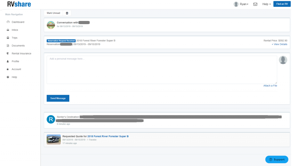 RVshare dashboard full