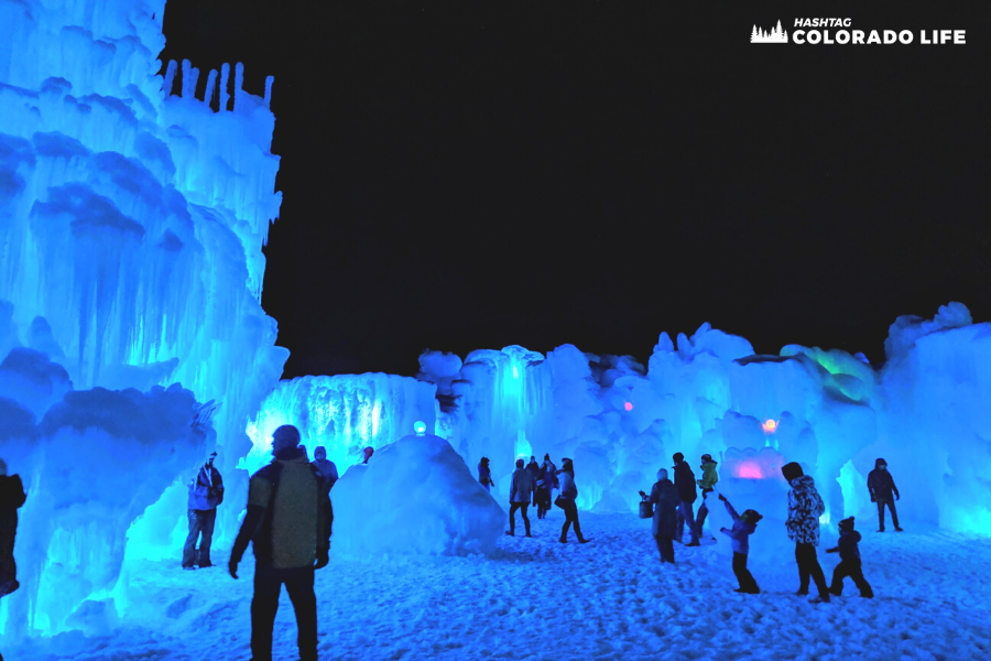 Ice Castles at night in Colorado