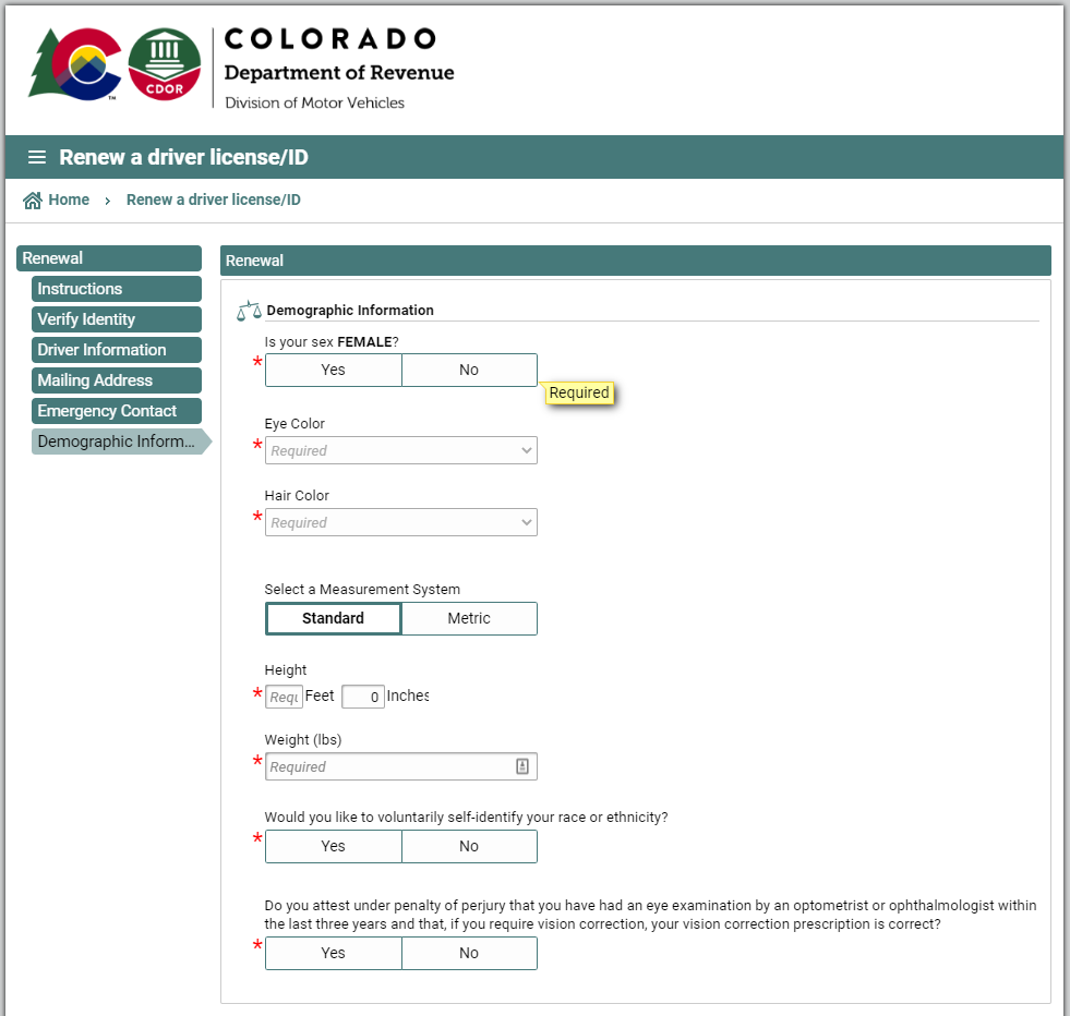 colorado dmv - demographic info