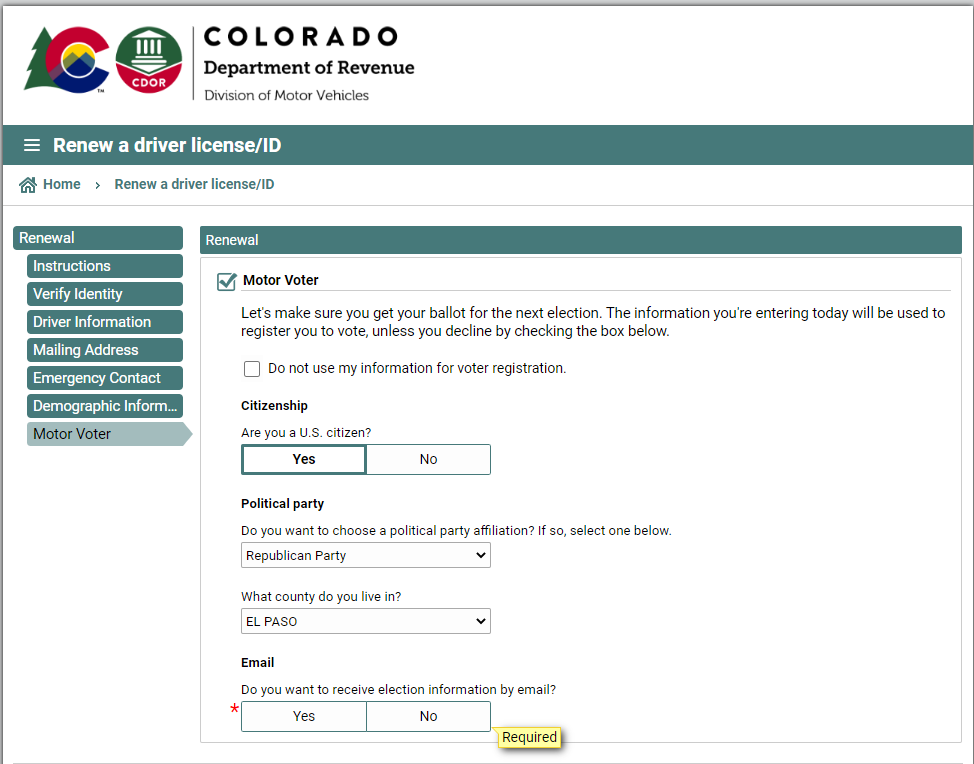 colorado dmv - voter registration