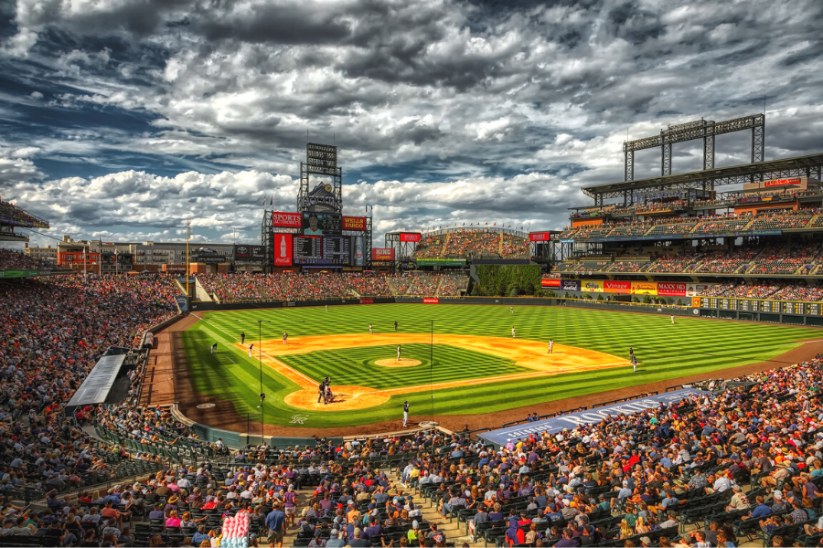 coors field at dusk in denver